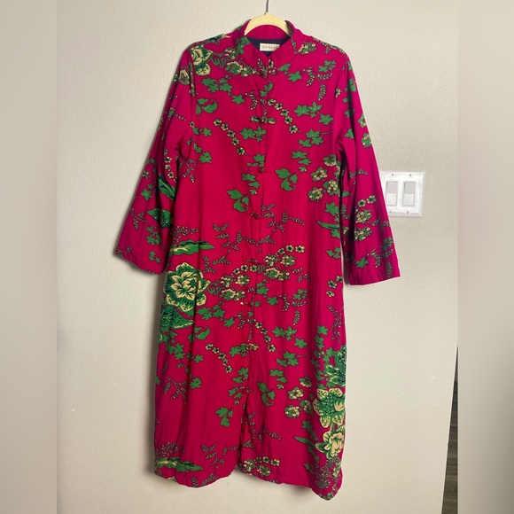 LZJN Women's Cotton linen Trench Coat Floral Print Long Jacket with Pockets 🩷💚 - Picture 2 of 13